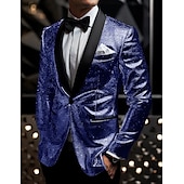billiga Herrars klassiska kavajer-Herr Studenten Kavaj Företag Cocktailfest Bröllopsfest Mode Ledigt Vår &amp; Höst Polyester Paljett Knappar Ficka Bekväm Enkelknäppt Blazer Silver Svart Vinröd Kungsblå