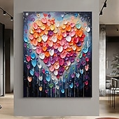 baratos Pinturas Florais/Botânicas-Pintura a óleo artesanal em tela, arte de parede, decoração original, colorida, amor para decoração de casa, com moldura esticada, sem pintura de moldura interna