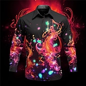 abordables Modèle 3D-Homme Notes de Musique Chemise Chemise Boutonnée manche longue Artistique Tenue quotidienne Sortir Automne &amp; Hiver Col Rabattu Imprimé Boutonné Jaune Rouge Violet