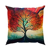 cheap Floral &amp; Plants Style-1PC Colorful Tree Double Side Pillow Cover Soft Decorative Square Cushion Case Pillowcase for Bedroom Livingroom Sofa Couch Chair