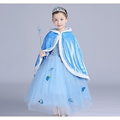 baratos Fantasias para meninas-conjunto com vestido de tule princesa capa com capuz capa elsa coroa luvas varinha colar brincos meninas roupas congeladas vestido de menina flor filme cosplay fantasia cosplay festa de carnaval dia