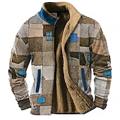 cheap Men&#039;s 3D Sweatshirts-Men&#039;s Graphic Patchwork Sweatshirts Zip Sweatshirt Fleece Jacket Outerwear Long Sleeve Sweatshirt Stand Collar Daily Casual Vintage Retro Vacation Holiday Going out Fleece Winter