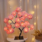 cheap Decorative Lights-Valentine&#039;s Day Rose Flower Tree Lamp 24 Heads Rose Table Light USB Plug Lamp For Wedding Party Decoration Night Lights