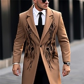 preiswerte leichter Herrenmantel-Herren Symbol Wintermantel Mantel warm halten Atmungsaktiv Komfortabel Vintage Geschäftlich Arbeit Tragen Sie, um zu arbeiten Ausgehen Tasche Bedruckt Herbst Winter Umlegekragen Langarm Rotblond