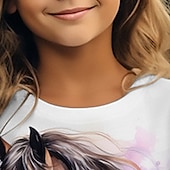 cheap Girl&#039;s 3D Animals-Girls&#039; 3D Horse Tee Shirts Short Sleeve 3D Print Summer Active Fashion Cute Kids 3-12 Years Crew Neck Outdoor Casual Daily Regular Fit