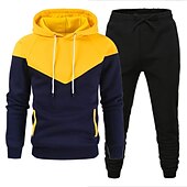 cheap Basic Tracksuits-Men's Tracksuit Gym Shirt GYM Pants Workout Outfits Hooded Sports &amp; Outdoor Daily Holiday Quick Dry Soft Color Block Black White Yellow Polyester Activewear Streetwear Sport Fall &amp; Winter