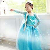 preiswerte Märchen-Motto-Kleider-kinderkleidung Mädchen Kleid Einfarbig Langarm Leistung Party Prinzessin Schön Polyester Maxi A Linie Kleid Herbst Winter 3-10 Jahre Leicht Blau