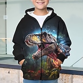 billiga Pojkens 3D-djur-Pojkar 3D Dinosaurie Huvtröja Kappa Ytterkläder Långärmad Höst Vinter Aktiv Streetwear Häftig Barn 3-12 år Blixtlås Gata Dagligen Normal