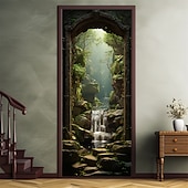 Недорогие Дверные чехлы-водопад пещера дверные покрытия фреска декор дверной гобелен дверной занавес украшение фон дверной баннер съемный для входной двери в помещении и на открытом воздухе украшение дома комнаты декор