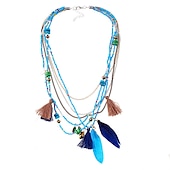 cheap Wearable Accessories-CARNIVAL Bohemian Multi layered Necklace Handmade Beaded Feather Fringe Sweater Chain Resin Rice Beads Tourism Jewelry