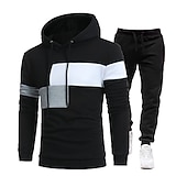 cheap Basic Tracksuits-Men's Tracksuit Gym Shirt GYM Pants Workout Outfits Hooded Sports &amp; Outdoor Daily Holiday Quick Dry Soft Color Block Black White Khaki Activewear Streetwear Sport Fall &amp; Winter