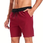 お買い得  男性用水泳パンツ-男性用 ボードショーツ スイムショーツ スイムトランク 日常 ビーチ 高通気性 速乾性 ドローストリング ドローストリング 弾性ウエスト ライナー付き カラーブロック ショート スポーツ カジュアル アクティブウェア ピンク ルビーレッド マイクロエラスティック