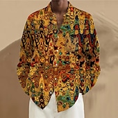 voordelige 3D-patroon-Voor heren 3D Print Overhemd linnen overhemd Overhemd met knopen Lange mouw Artistiek Abstract Alledaagse kleding Uitgaan Weekend Lente Strijkijzer Afdrukken Button-omlaag Paars Geel Groen