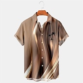 voordelige Tropische planten-Voor heren Palmboom Overhemd Hawaiiaans overhemd Aloha-shirt Korte Mouw Overhemd Strijkijzer Hawaii Casual Alledaagse kleding Uitgaan Weekend blauw Bruin S M L