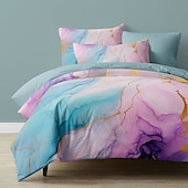 abordables 100% Coton-Parure de lit réversible 100 % satin de coton l.t.home, 300 fils au pouce carré, motif marbre, ensemble de literie Elite, taille Queen et King