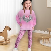 billiga Flickans 3D-tecknad film-Flickor 3D Krona Sweatshirt &amp; Legging Set Rosa Långärmad 3D-tryck Vår Höst Aktiv Mode Dagligen Barn 3-12 år Rund hals Utomhus Semester Datum Normal