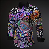 Men's Paisley Shirt Button Up Shirt Long Sleeve Vintage Artistic Daily Wear Going out Fall & Winter Turndown Print Button-Down Purple Green4