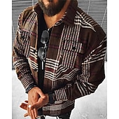 cheap Men&#039;s Shirt Jacket-Men&#039;s Plaid Geometric Pattern Shirt Jacket Overshirt Long Sleeve Fashion Going out Weekend Fall &amp; Winter Turndown Print Pink Blue Sky Blue Vivid Pink Orange
