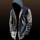 economico giacca in pile da uomo-Per uomo Color Block A quadri Cappotto invernale Giacca in pile Cappotto Tenere al caldo Vintage Da tutti i giorni Per uscire Tasche Stampa Autunno inverno Con cappuccio Manica lunga Nero Vino Rosso