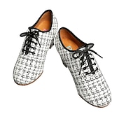 abordables Chaussures de danses latines-Chaussures de danse latine en tweed pour femmes – Chaussures à talons à lacets avec semelle en daim pour danseuses professionnelles