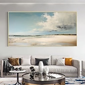 cheap Landscape Paintings-Handmade Oil Painting Canvas Wall Art Decor Original Blue Sky Abstract Scenery Painting for Home Decor With Stretched Frame/Without Inner Frame Painting