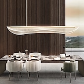 cheap Line Design-Kitchen Island Pendant Light, Ultra-Thin Acrylic Hanging Light Fixture, Gold Metal Suspension Lamp, Modern 40W LED Pendant Lamps, Simple Dining Room Long Chandelier Dimmable with Remote Control