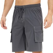 お買い得  メンズアクティブショーツ-男性用 スイムショーツ スイムトランク ビーチショーツ スポーツ お出かけ 週末 高通気性 速乾性 ランニング カジュアルスーツ ポケット コンプレッションライナー付き 平織り 膝丈 体操服 アクティブウェア ブラック イエロー マイクロエラスティック