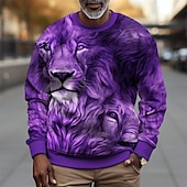 baratos Moletons 3D masculinos-Homens Gráfico Leão camisolas Moletom Manga Longa Moletom Gola Redonda Moda Diário Casual Impressão 3D Férias Feriado Para Noite Imprimir Primavera &amp; Outono