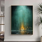 זול ציורים אבסטרקטיים-ציור שמן בעבודת יד קנבס אמנות קיר קישוט עכשווי ירוק מופשט קרן תקווה לעיצוב הבית מגולגל ללא מסגרת ציור לא מתוח