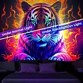 billige Blacklight -billedvev-blacklight billedvev uv reaktiv glød i mørket glød party neon tiger dyr psykedelisk trippy tåkete hengende billedvev veggkunst veggmaleri for stue soverom