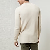 abordables t-shirts de base-Homme T-shirt gaufré Chemise gaufrée T-shirt Chemise à Manches Longues manche longue Col ras du cou Printemps &amp; Automne Uni Mode Designer Basique Vacances Rue Sortir Noir Marron Beige T-shirt haut de