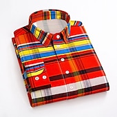 preiswerte Button-Down-Hemden für Herren-Herren Kleidhemd Kariertes Hemd Kragenhemd Karo Hochzeit Urlaub Gelb Rote Blau Grün Langarm Umlegekragen Frühling &amp; Herbst Bekleidung Button-Down