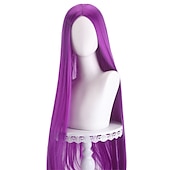 abordables Perruques d&amp;#39;anime-perruque synthétique droite partie médiane perruque faite à la machine longue a1 a2 a3 a4 a5 cheveux synthétiques femmes cosplay doux fête rose rouge noir perruques de carnaval