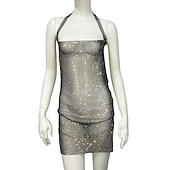 cheap Sexy Costumes-Metallic Sparkle Sexy Mini Dress Sheer Mesh Rhinestone Cover Up Disco Solid Color Women&#039;s Party Club Adults&#039; Dress Summer Spring