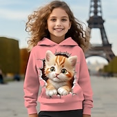 ieftine Animale 3D ale fetei-Fete 3D Desene Animate Pisica Hanorac cu Glugă Pullover Roz Manșon Lung Tipărire 3D Primăvară Toamnă Activ Modă Drăguţ Copii 3-12 ani Capișon În aer liber Casual Zilnic Fit regulat
