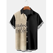 abordables Chemise de Bowling pour Hommes-Homme Lettre Chemise Chemise hawaïenne Chemise boutonnée Manche Courte Décontractées Usage quotidien Sortie Fin de semaine Automne Col rabattu Imprimer Bouton bas Noir Bleu Noir-Blanc Gris