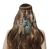 ieftine Accesorii purtabile-Accesorii retro pentru păr CARNIVAL Inelele pentru păr cu pene de păun boho Cercei populari în Europa și America Cadou de Crăciun