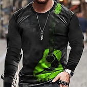 Music Festival Men's Graphic Guitar Musical Instrument T Shirt Long Sleeve T shirt 3D Print Crew Neck Shirt Fashion Designer Casual Sports Outdoor Holiday Going out Sky Blue Purple Orange Spring 7