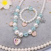 abordables Accesorios usables-Conjunto de pulsera y collar de perlas para niños, collar de unicornio, accesorios para niñas y bebés, collar para niños