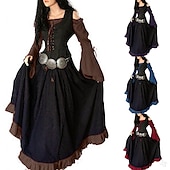 billige Kjole-Kostymer i middelalderstil Renessanse Cocktail Kjole Cosplay kostyme Ballkjoler Ren Faire Viking Outlander Store størrelser Dame Keltisk Halloween Karneval Maskerade Fest LARP Ren Faire Voksne Kjole