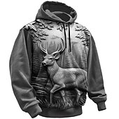 olcso Animal Print-Férfi Grafika Szarvas Kapucnis felsőrész Kapucnis felsők Pulóver Kapucnis felsőrész Hosszú ujj Kapucnis pulóver Kapucni Divat 3D nyomtatás Szabadtéri sport Szabadság Vakáció Medence Barna Nyomtatott