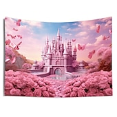 cheap Landscape Tapestry-Pink Castle Hanging Tapestry Wall Art Large Tapestry Mural Decor Photograph Backdrop Blanket Curtain Home Bedroom Living Room Decoration