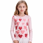abordables Vision 3D de la Fille &amp; Éclat-Saint Valentin Fille 3D Cœur Tee-shirts Chemises Rose manche longue 3D effet Automne Hiver Actif Mode Le style mignon Polyester Enfants 3-12 ans Col Ras du Cou Extérieur Casual du quotidien Standard
