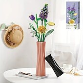 ieftine Jucării de Construit-cadouri de ziua femeii set de buchete mini flori artificiale blocuri de construcție buchet de trandafiri model de decorare ghiveci cadouri de ziua îndrăgostiților pentru îndrăgostiți și fete ziua