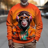economico Felpe 3D da uomo-Per uomo Grafico Orangutan Felpe Felpa da golf Manica Lunga Felpa Girocollo Moda Quotidiano Casual Stampa 3D Vacanza Ferie Uscire Stampato Primavera &amp; Autunno