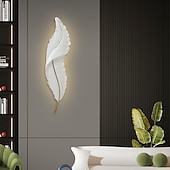 abordables Apliques de pared para interior-Luz de pared LED moderna y regulable, luz de pared blanca elegante con diseño de plumas, luz de pared LED de 3000k-6000k para dormitorio, sala de estar y pasillo