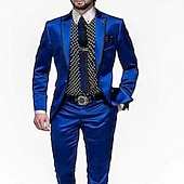 cheap Dinner Party-Men&#039;s Wedding Party Suits Peak Royal Blue Solid Colored Tailored Fit 2 Piece Single Breasted One-button
