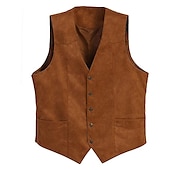 abordables Gilets-Homme Gilet en daim Usage quotidien Vacances Sortie Style vintage Chic et moderne Printemps &amp; Automne Bouton Polyester Confortable Plein Boutonnage Simple Col V Standard Noir Marron Café Gris Gilet