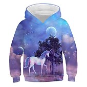 economico Cartone animato 3D della ragazza-Da ragazza 3D Cielo stellato Unicorno Felpa con cappuccio Manica lunga Stampa 3D Primavera Autunno Inverno Attivo Streetwear Bambino 3-12 anni Esterno Giornaliero