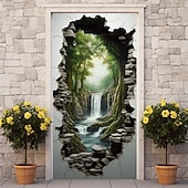 Недорогие Дверные чехлы-водопад пещера дверные покрытия фреска декор дверной гобелен дверной занавес украшение фон дверной баннер съемный для входной двери в помещении и на открытом воздухе украшение дома комнаты декор